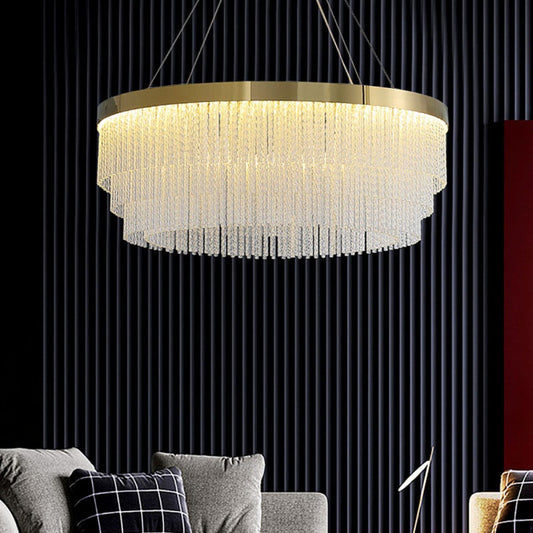 Modern Crystal Strips Round Chandelier