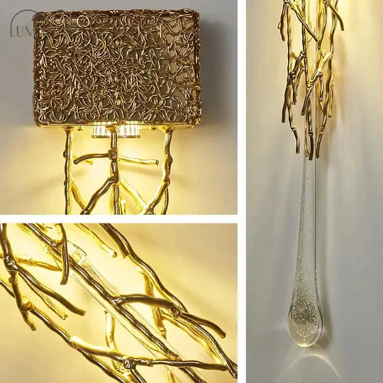 Tamara – Vintage Crystal Gold Water Drop Glass Wall Lamp