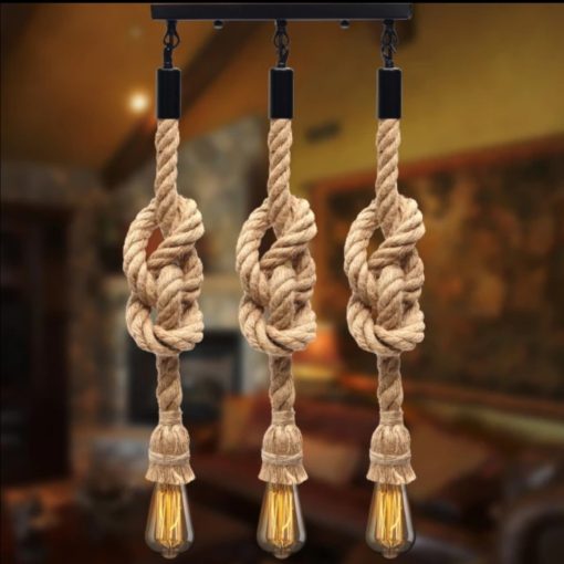 Three Head Hemp Rope Pendant Lamp