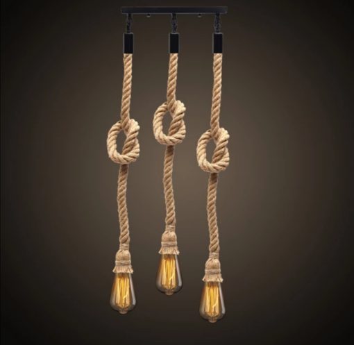 Three Head Hemp Rope Pendant Lamp