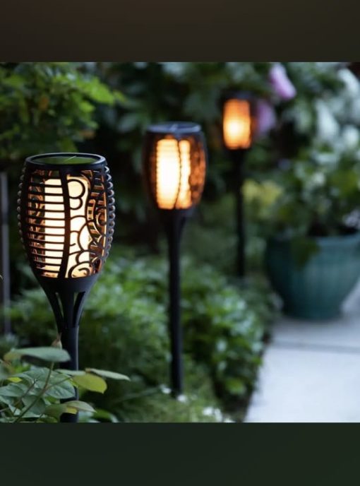 Solar Bollard Fire Flicking Garden Light