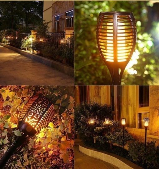 Solar Bollard Fire Flicking Garden Light