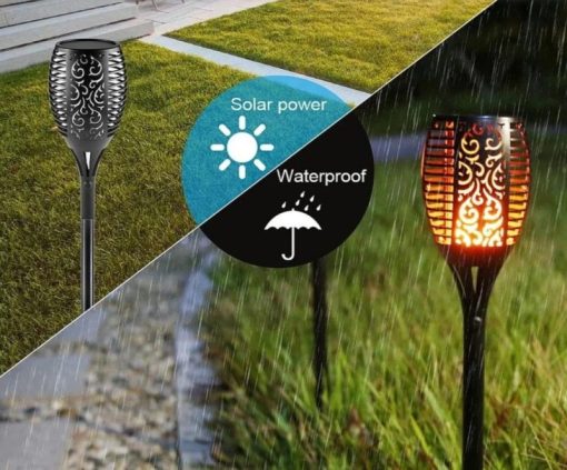Solar Bollard Fire Flicking Garden Light