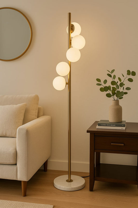 Modern Gold Floor Lamp with Globe Glass Shades