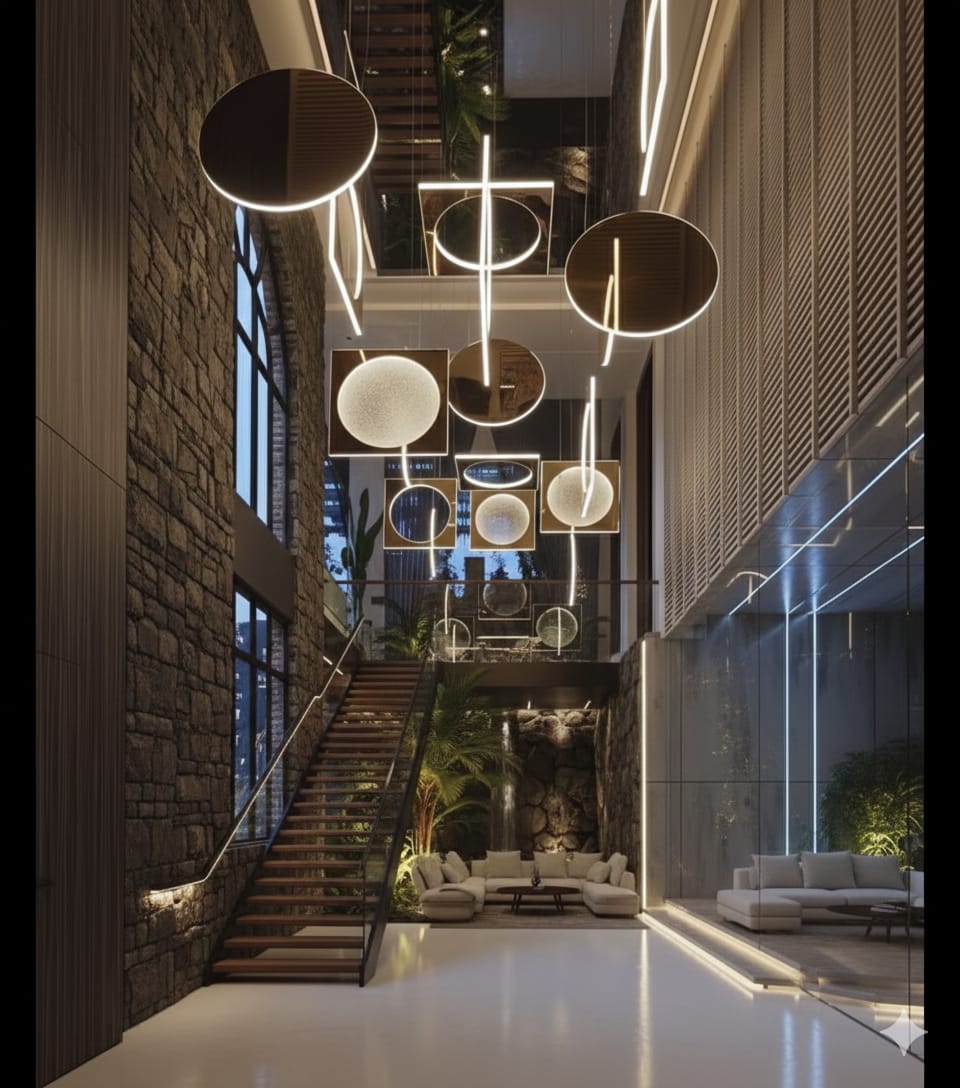 Modern Geometric LED Chandelier - Luxury Multi-Tier Pendant Lighting for Foyers & Lobbies