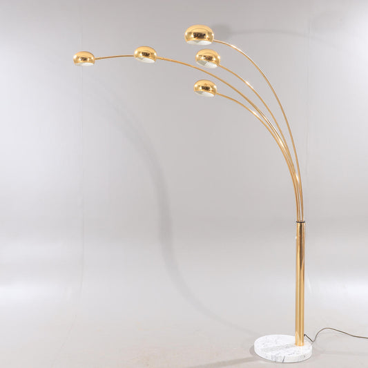 Modern Gold Arc Floor Lamp with 5 Adjustable Arms – Marble Base LED Standing Light