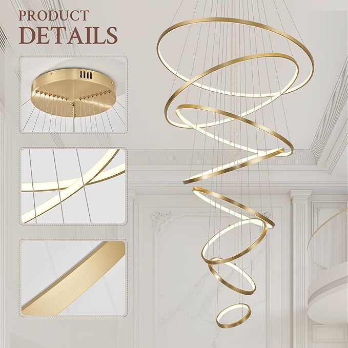 Modern 11 Rings Gold Lobby Chandelier