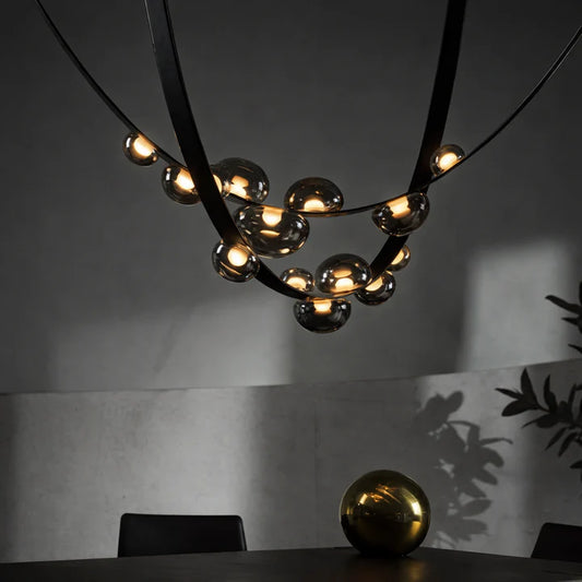 Black Leather Belt Smokey Glass Chandelier