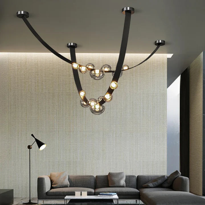 Black Leather Belt Smokey Glass Chandelier