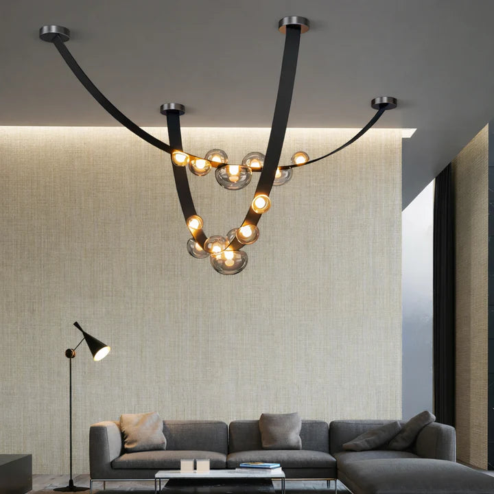 Black Leather Belt Smokey Glass Chandelier