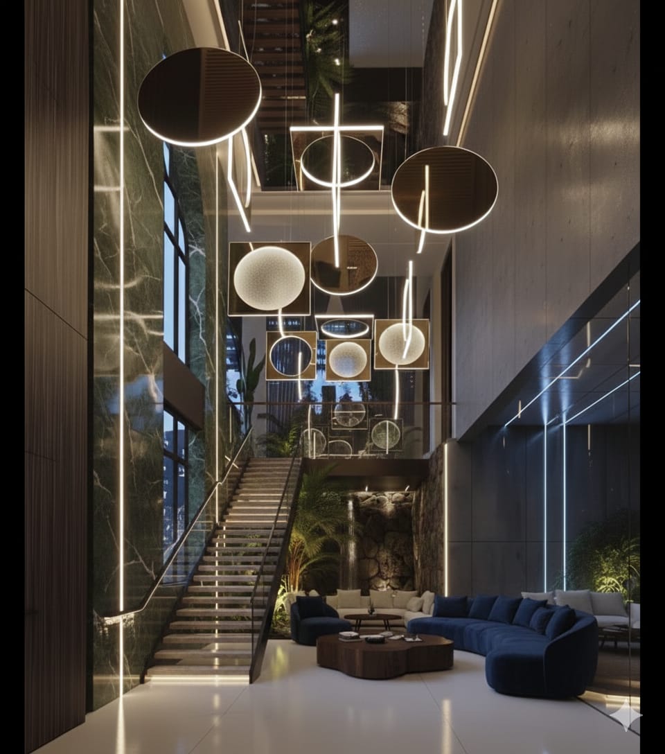 Modern Geometric LED Chandelier - Luxury Multi-Tier Pendant Lighting for Foyers & Lobbies